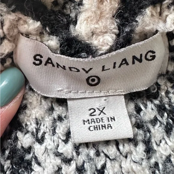 Sandy Liang Sherpa heavy warm black and white hooded pullover sweater sz XXL - Picture 4 of 6